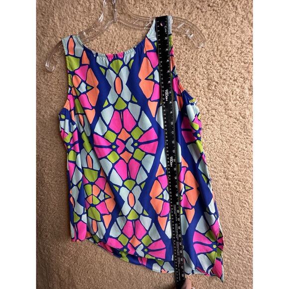 Alice & Trixie Anthro Dopamine Neon Geometric Asymmetrical Hem Silk‎ Top Sz S - Picture 13 of 14